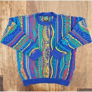 Vintage Emaroo Sweater Small Multicolor 3D Cotton Knit Australia Coogi Style